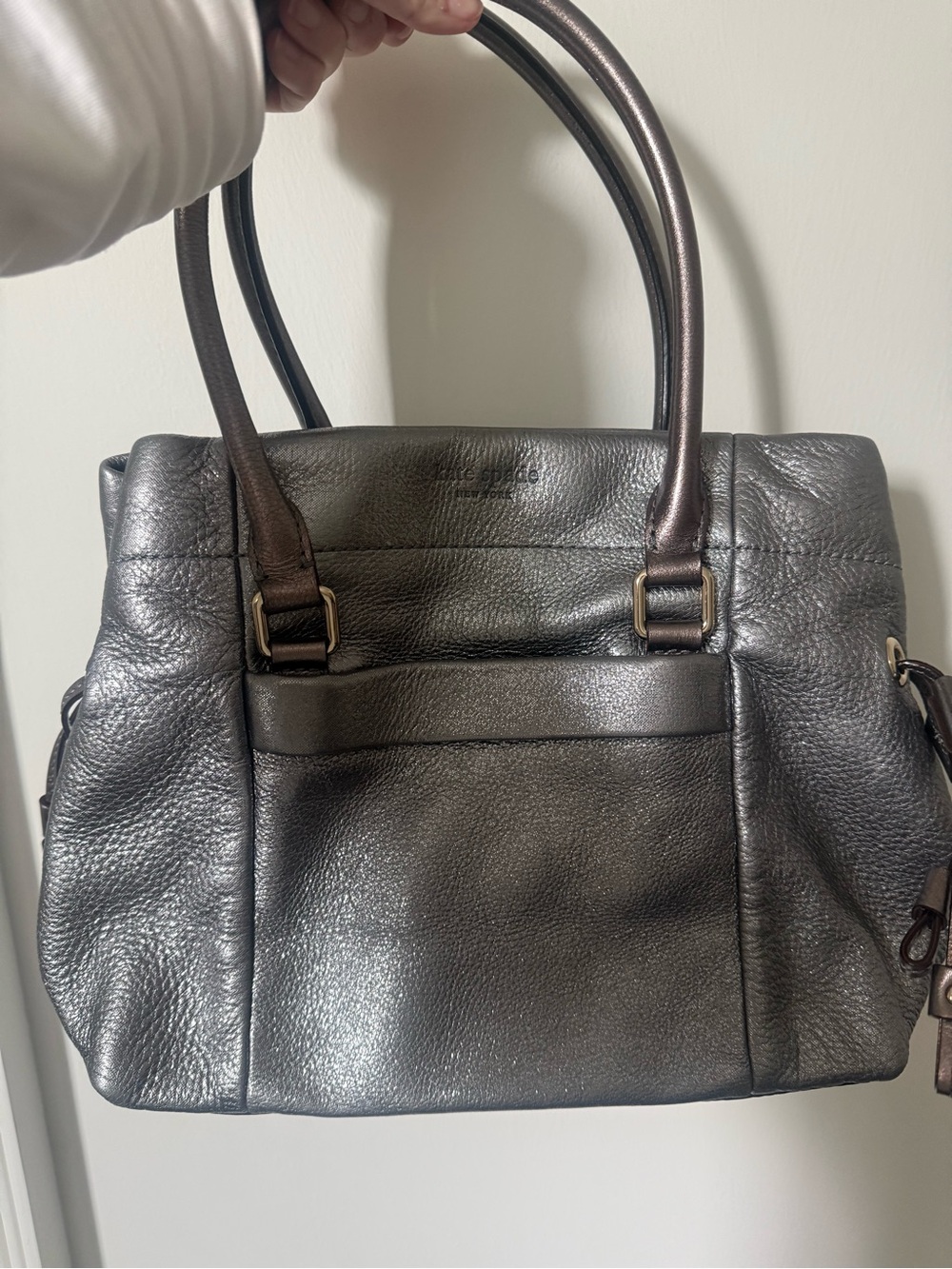 kate spade metallic black leather shoulder bag